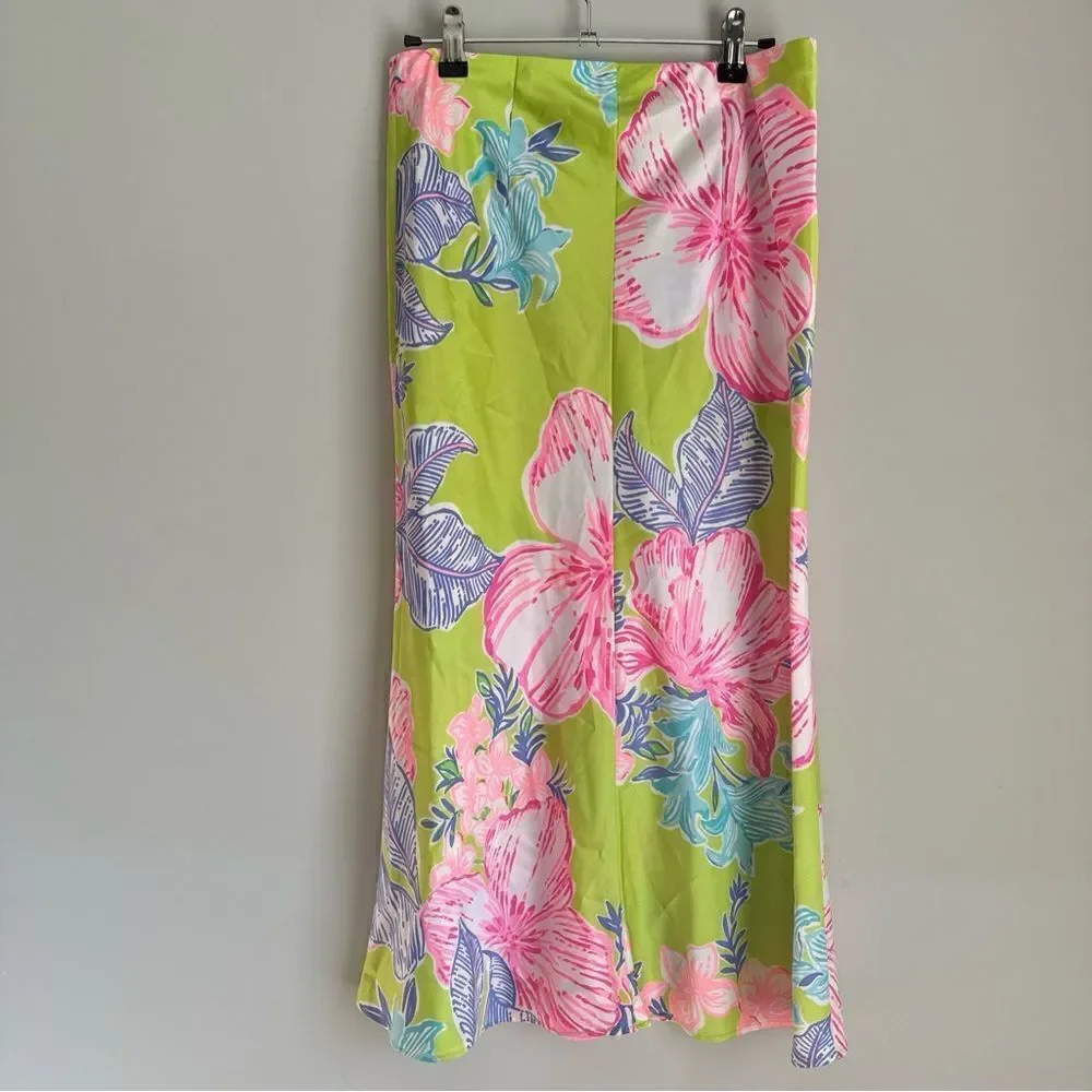 Lilly Pulitzer CORY MIDI SKIRT Matcha Green Boho Babe Pink White 4 $128 Retail